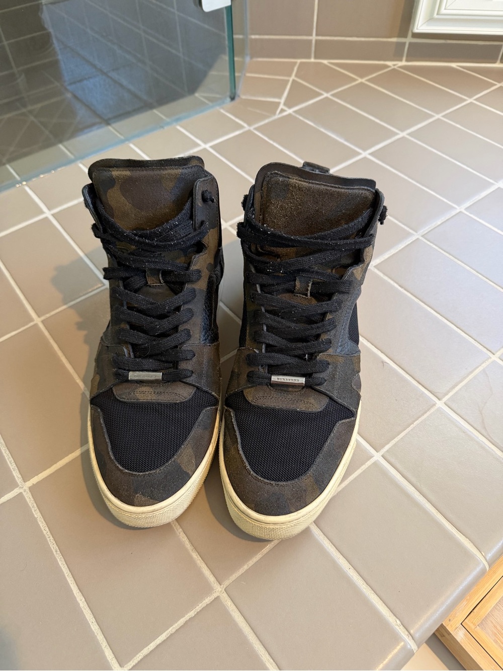 Burberry Men's High-Top Sneakers in Black and Brown Camo